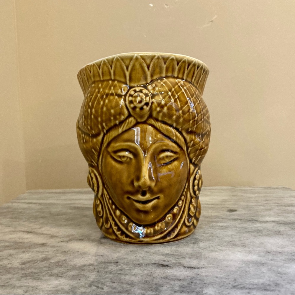 Vintage Woman Figure Sculpted Gold Coffee Toby Mug